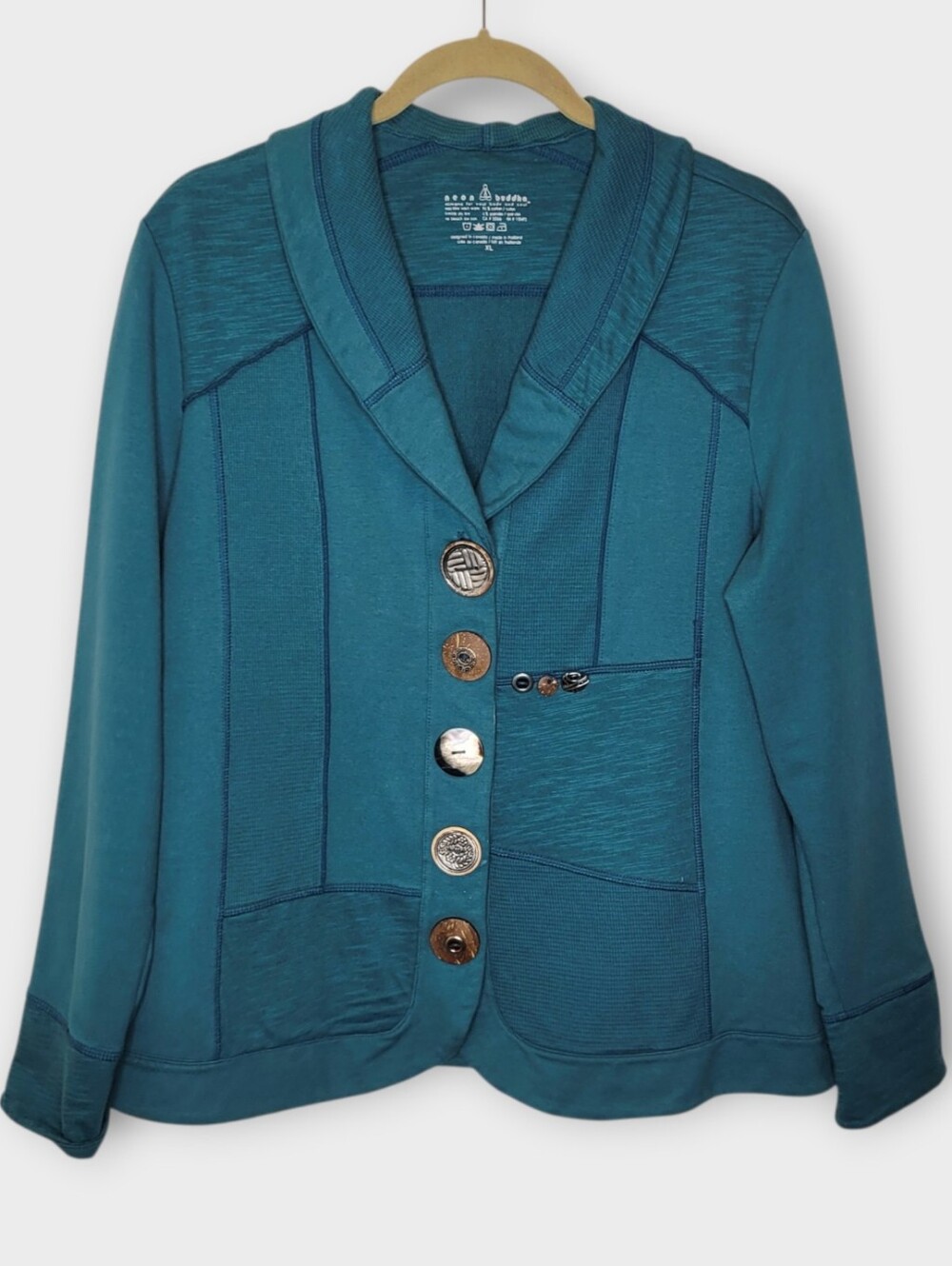 Neon Buddha Button Knit Jacket XL Teal Green